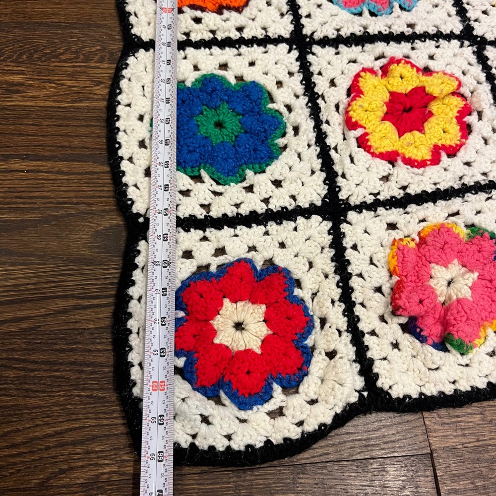 Handmade Crochet Granny Square Floral Blanket Afghan Multicolor Boho 48"x 66" - Picture 5 of 6